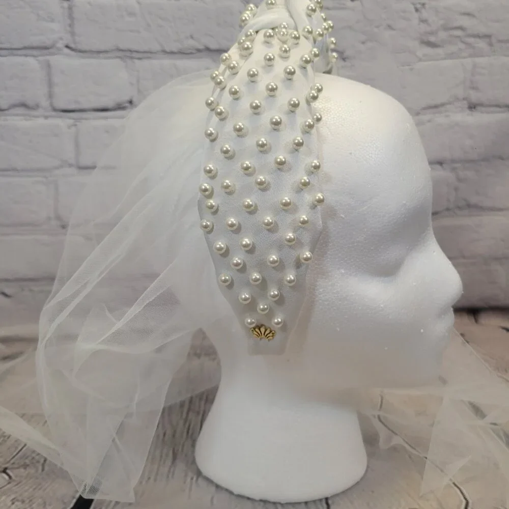 Lele Sadoughi Veil Imitation Pearl Satin Headband